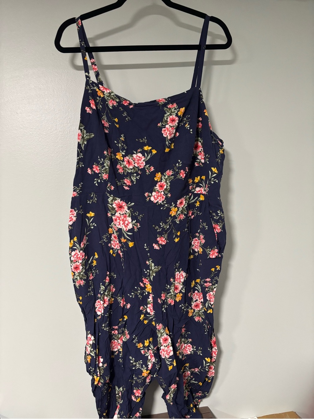 Old Navy Navy Floral Jumpsuit with Pink & Yellow Blooms
